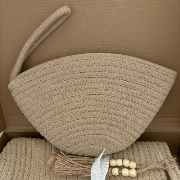 BOOQA Woven Rope Shoulder Tote & Small Handbag Set for Beach Pool Travel NWT - Picture 10 of 15